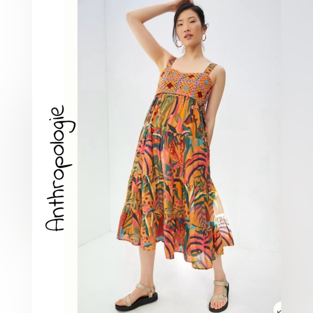 Anthropologie Farm Rio Crochet Midi Dress Size M